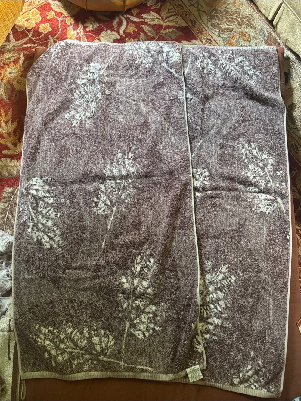 Espalma luxury towel set 6 bathroom wash cloth leaf leaves nature print cotton
